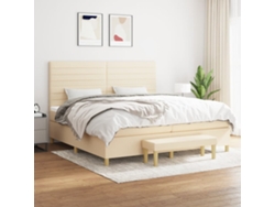 Cama Box Spring Con Colchón Tela Color Crema 200x200 Cm
