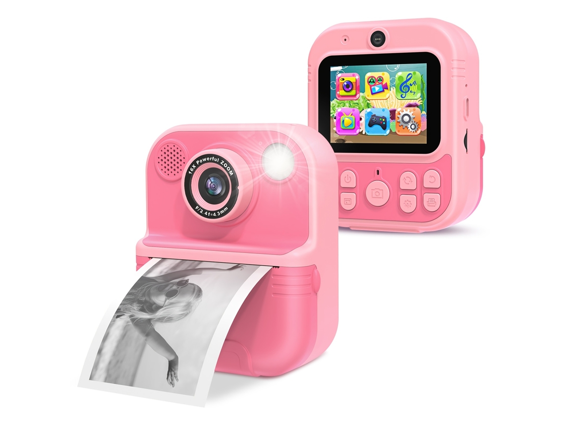 Cámara digital de impresión instantánea para niños Gertiz con flash, luz y juego musical, color rosa