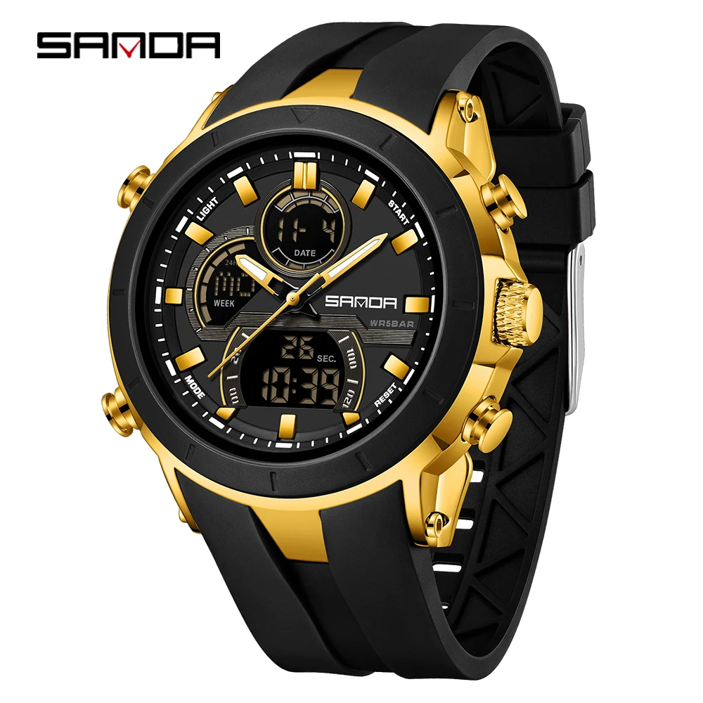 Reloj deportivo MDUG para hombre (negro y dorado)
