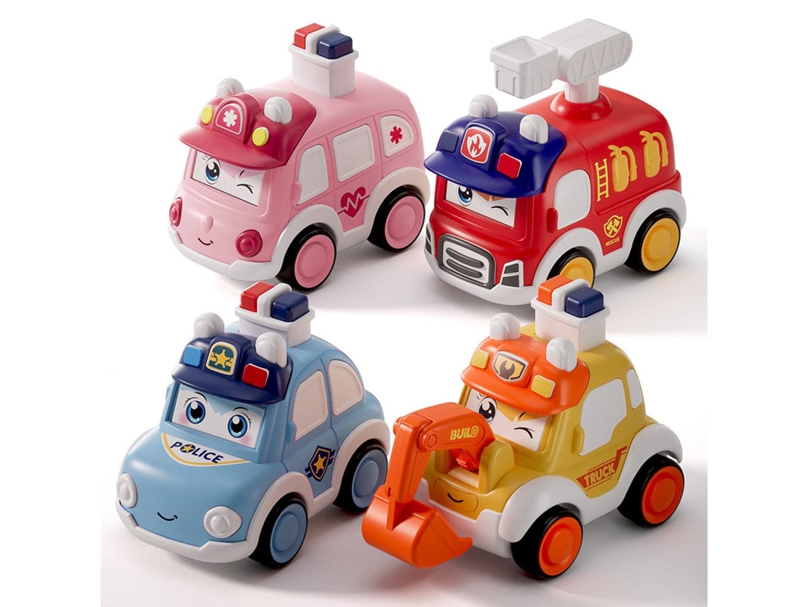 Coche de juguete infantil DIGITALLAB con mecanismo de pulsación para cambiar la cara (4 piezas)