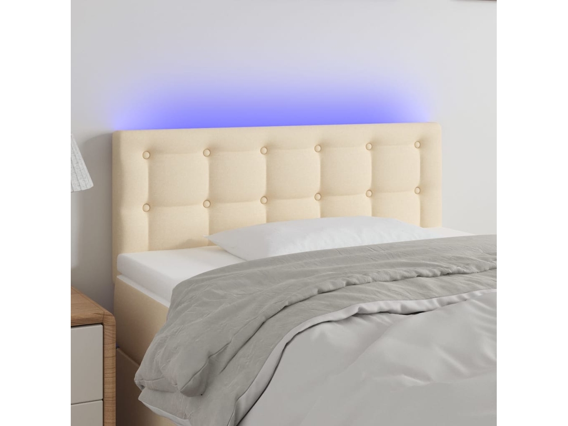 Cabecero Con Led De Tela Color Crema 100x5x78/88 Cm