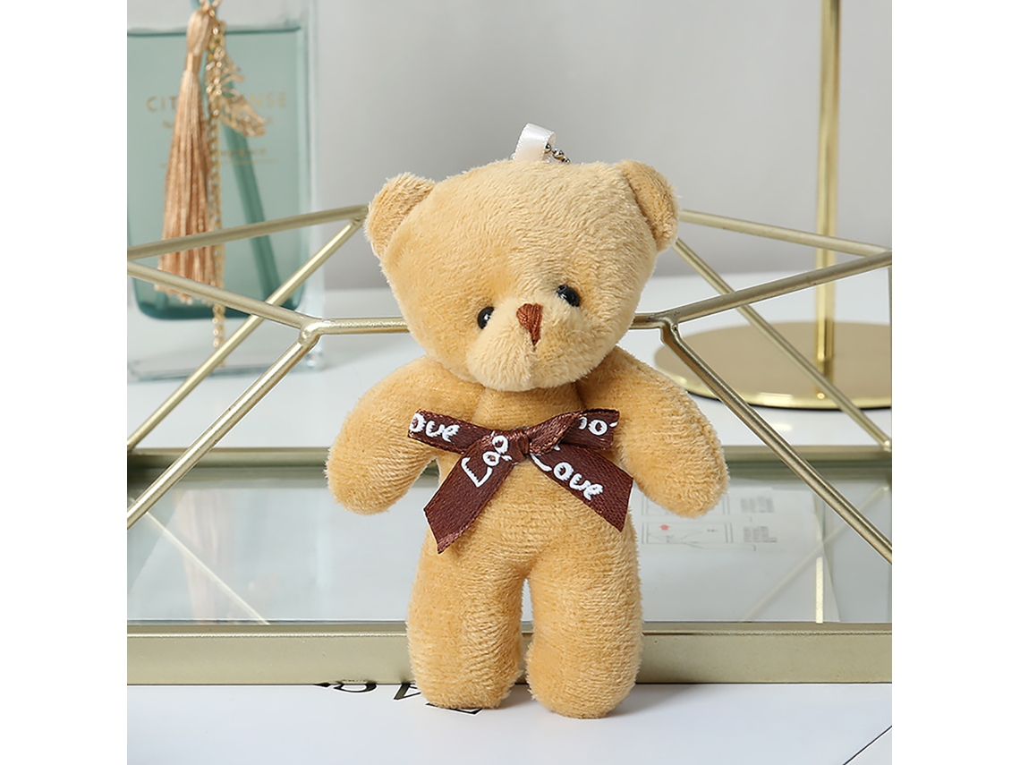 Oso de peluche de cabeza grande con corbata para el Día de San Valentín, cumpleaños o boda (marrón claro, 11 x 6 cm, 4,3 x 2,4 pulgadas).