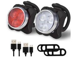 Juego Luces Bicicleta Usb Recargable Ipx8 Mtb/carretera Negro