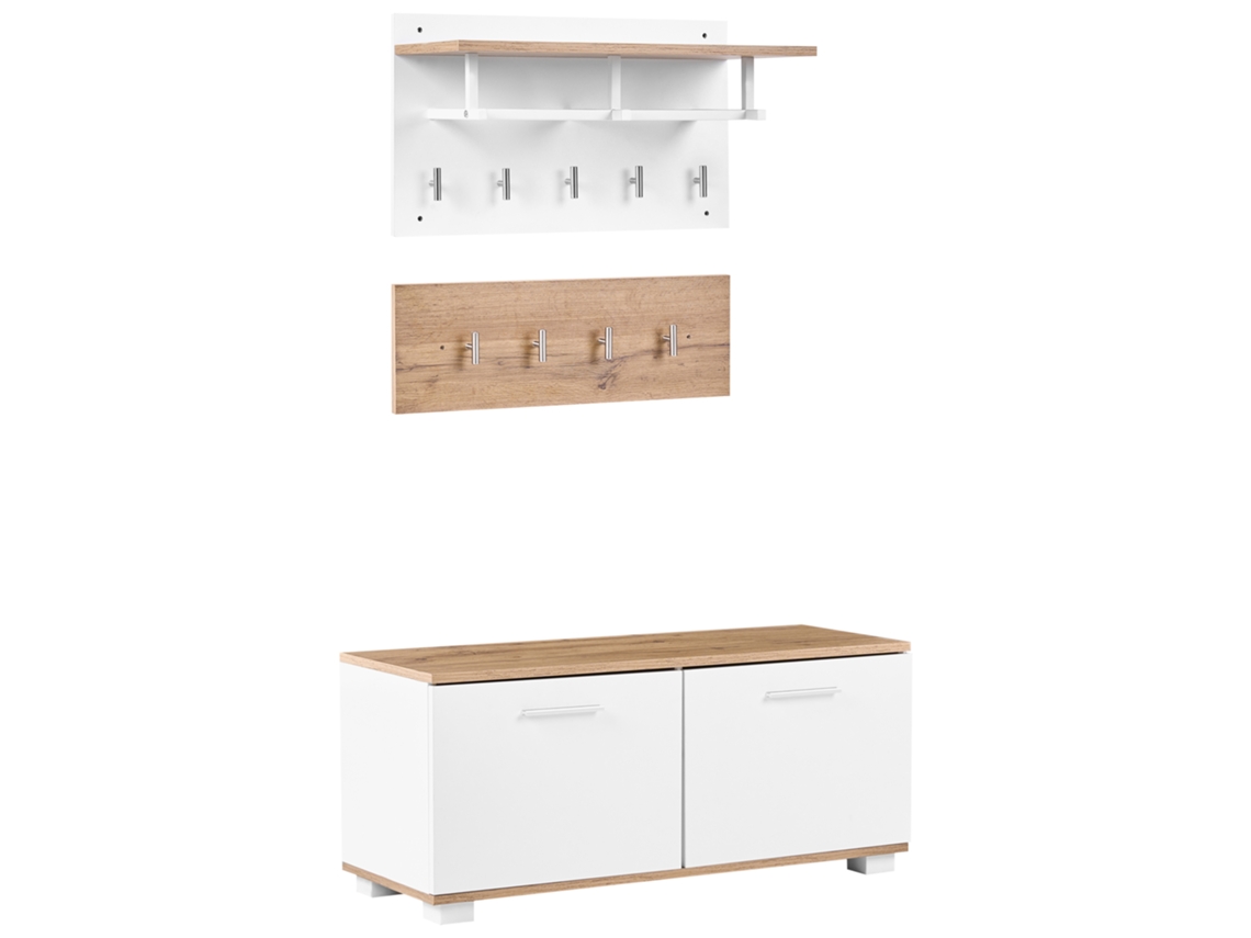 Conjunto De Móveis Para A Entrada Com Cabides E Sapateira Beliani Estevan De Mdf Branco 90x34x40