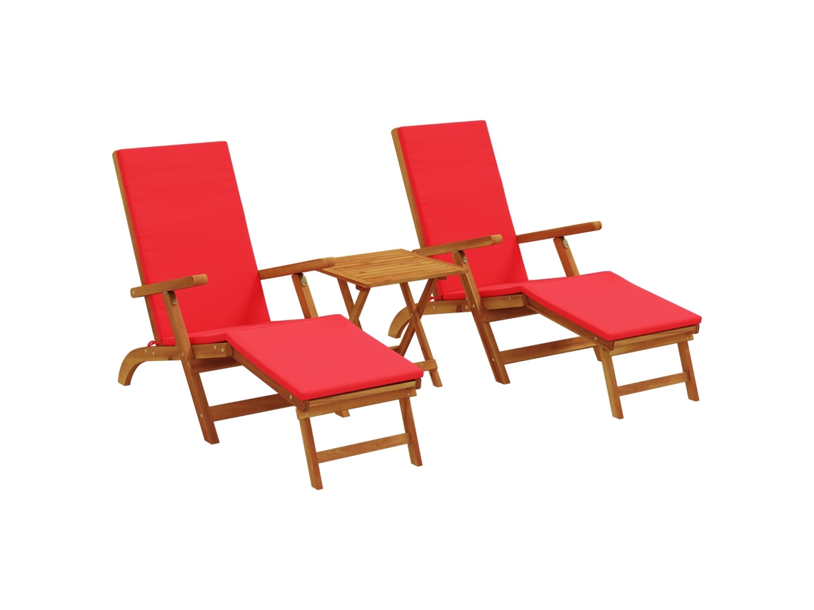 Maison Exclusive - Recliner Y Tumbona Plegable 3 Pcs Rojo Madera De Acacia Sólida