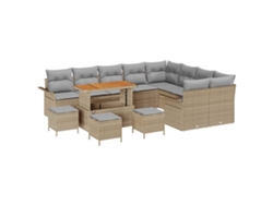 Maison Exclusive - Conjunto de sofás de jardín de 13 piezas en beige y gris claro