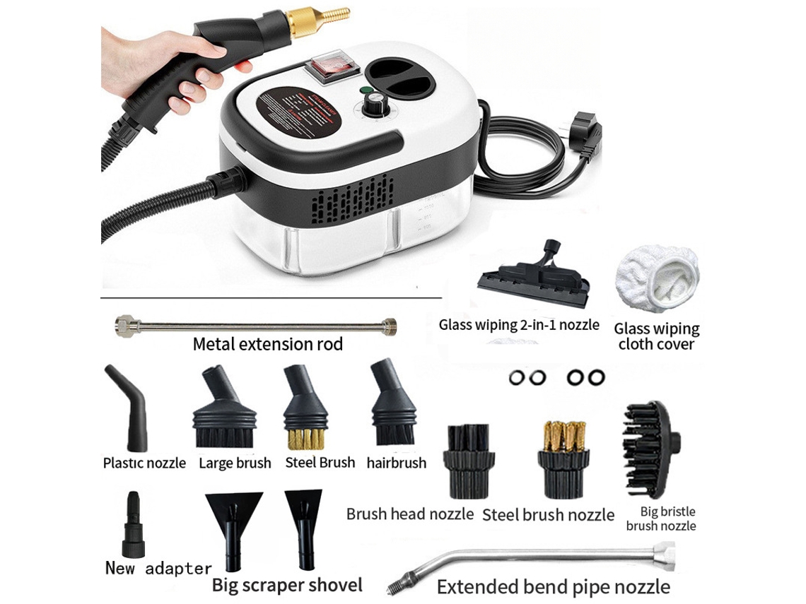 Limpiador a vapor de alta temperatura y alta presión con 6 velocidades, ideal para la limpieza de cocinas y coches (blanco y negro)