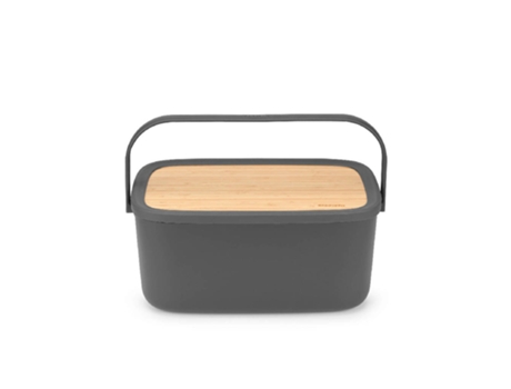 Panera Con Tapa Bambú Nic 39,5X25,5X16,3Cm Gris Oscuro Clásico