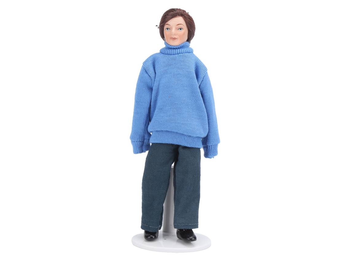 Dan26-figura De Joven De Porcelana Miniatura Para Casa De Muñecas Con Jersey Azul Decoración 1:12
