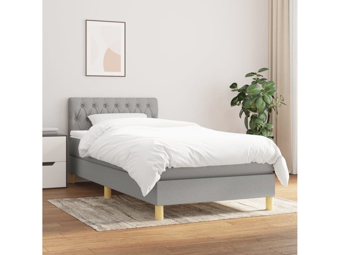 Cama box spring con colchón tela gris claro 80x200 cm