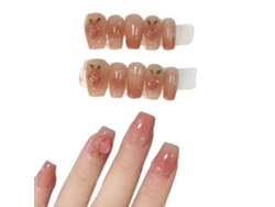 Uñas postizas medianas en forma de ataúd con diseño 3D de lujo, 10 unidades, kit de uñas reutilizable en 4 tamaños Kofihety