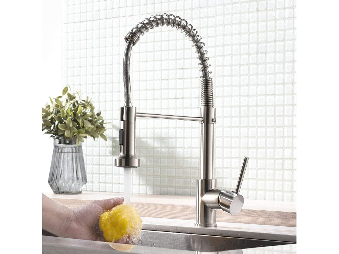 JILLIOPER Grifo de Cocina con Manguera Extraíble en Acero Inoxidable Cepillado, Grifo de Cocina Giratorio 360° en Acero Inoxidable