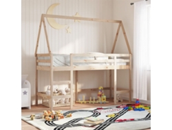 Cama Alta Con Escalera Y Techo Madera Maciza De Pino 80x200 Cm