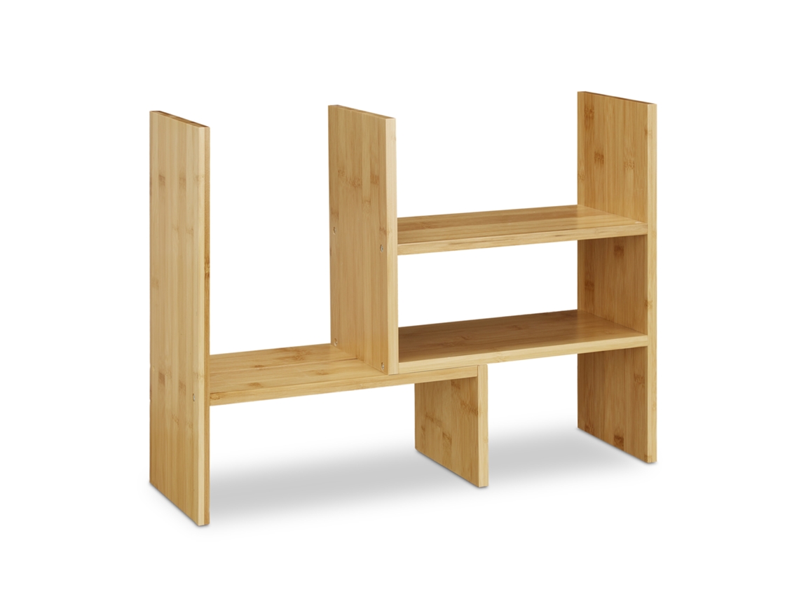 Relaxdays Estante Sobremesa Bambú, Organizador Ajustable, Escritorio, Cocina, Baño, De Superficies, 40 Cm Alto, Natural