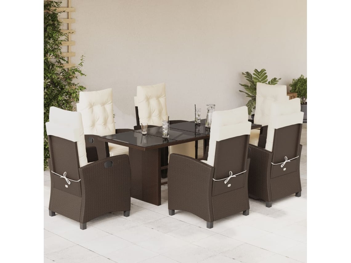 Juego de comedor de jardín de 7 piezas con cojines de mimbre marrón de DKD Home Decor