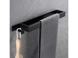 Toallero Con Gancho Autoadhesivo, No Requiere Taladrar, Acero Inoxidable, Negro, 40 Cm, Baño, Cocina.