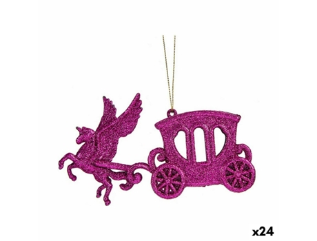 Conjunto de Adornos de Navidad KRIST Adorno Navideño Carruaje Mágico Plástico Rosa - 24un (4.5x15X8.5cm)