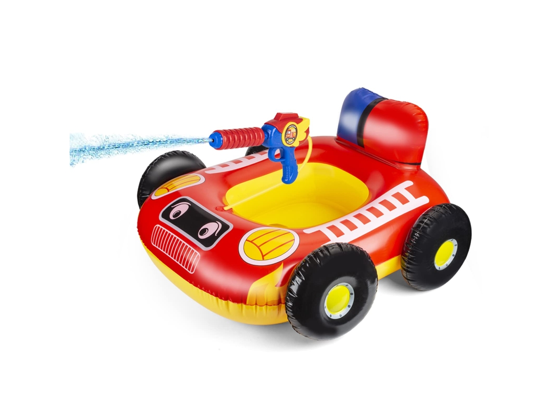 Flotador inflable grande forma camión de bomberos para verano, sin pistola acuática, indicado para juegos acuáticos infantiles de 3 a 8 años
