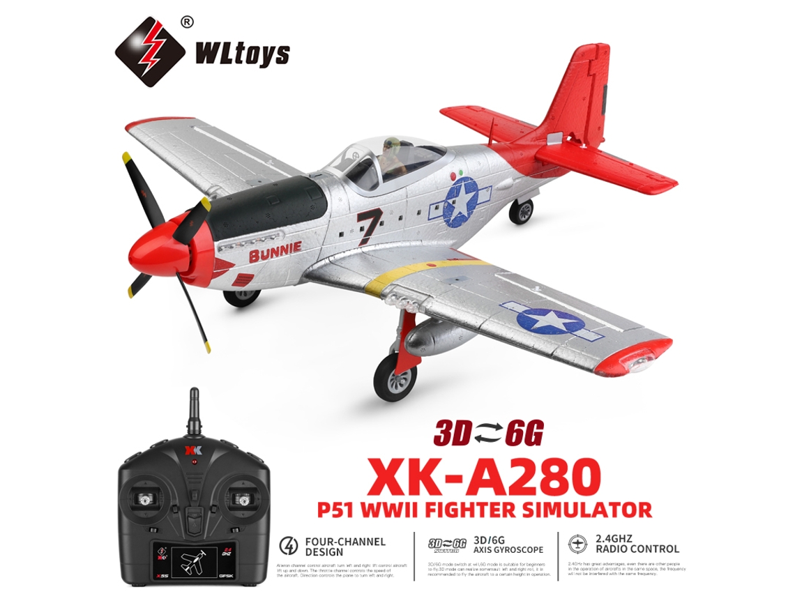 Avión RC A280 2.4G 4CH 3D6G Modo P51 Simulador de caza con faro LED Avión de juguete para niños