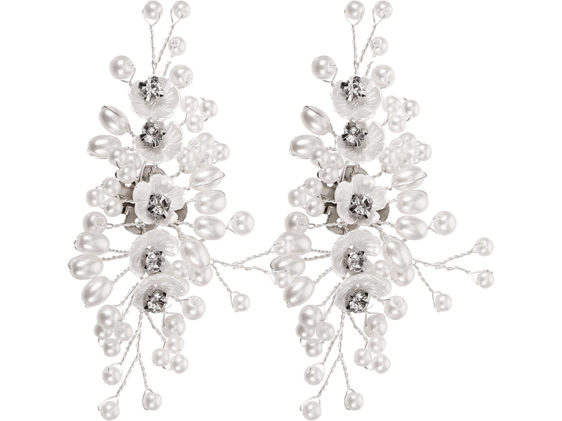 Clips De Sapato Decorativos Em Liga Metálica Branca Com Contas Em Formato De Flor, Acessórios Elegantes E Removíveis.