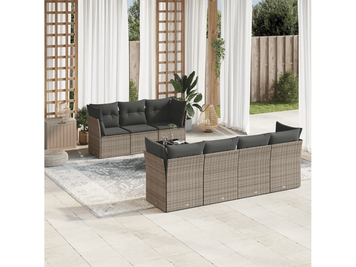 Conjunto de sofás de jardín de 8 piezas DKD Home Decor con cojines de mimbre gris