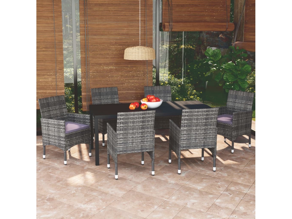 Juego de comedor de jardín de 7 piezas DKD Home Decor con cojines de mimbre gris
