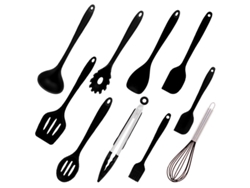 Conjunto de Utensílios de Cozinha 10 Peças com Cabo de Madeira Silicone Resistente Ao Calor Conjunto de Panelas-Preto 