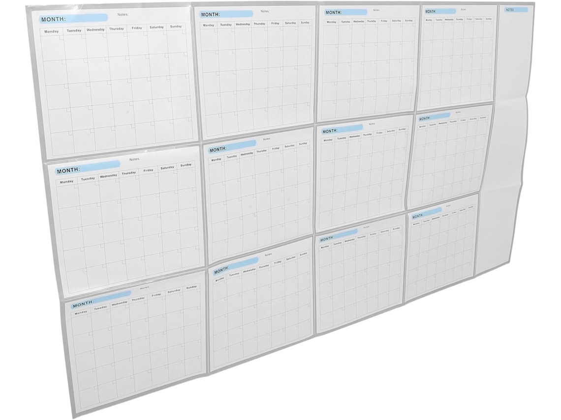 Calendario de pared borrable de gran formato, 86 x 147 cm, reutilizable, sin fecha, planificador anual, pizarra blanca Gokoco