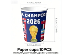 Vasos de papel con temática del Mundial 226 (1 unidades) - Perfectos para fiestas y para animar a los equipos.