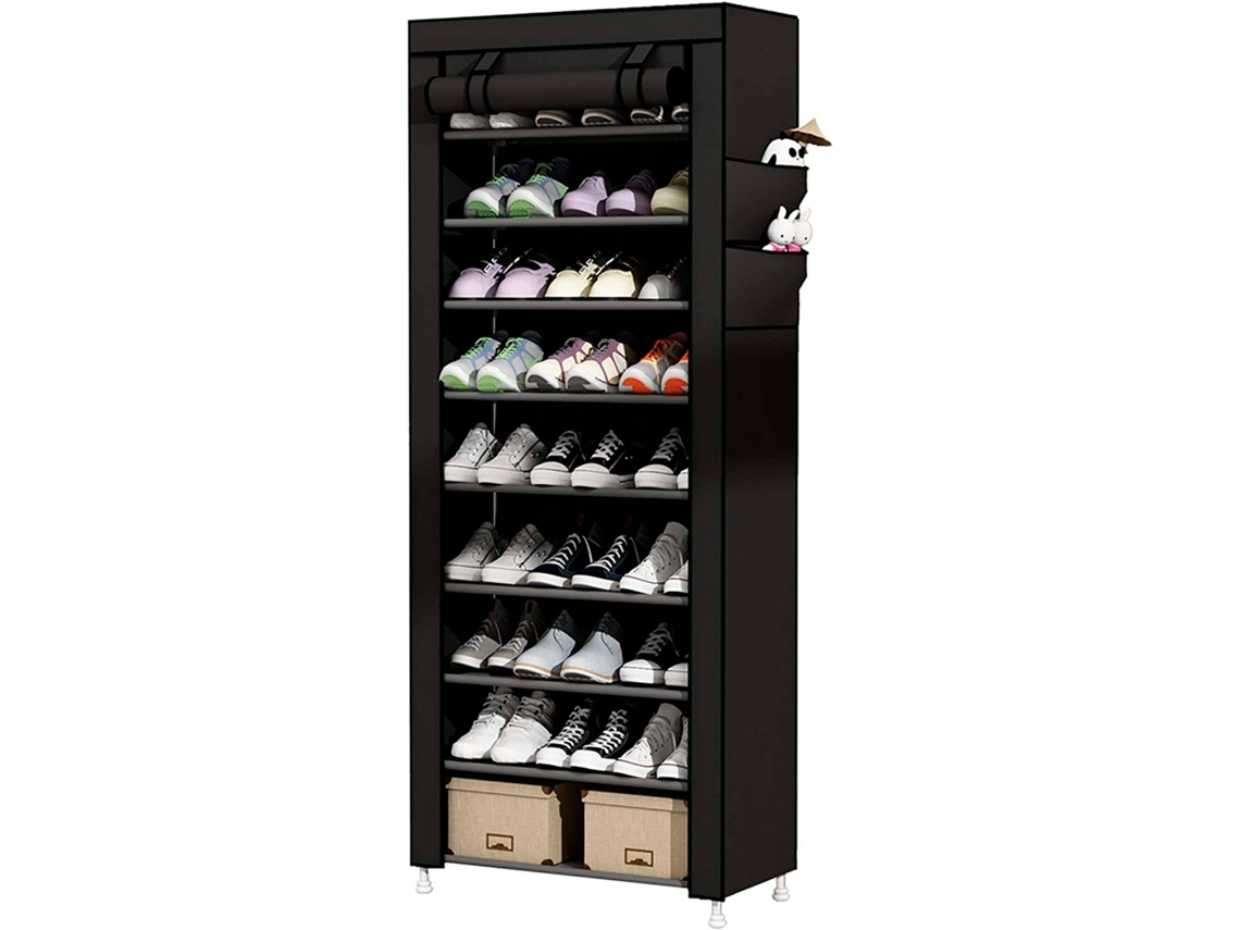 Armario Zapatero Zapatos Puerta Cremallera Bolsillos Laterales Home NYANA ABS Tecido Negro (160x88x30)
