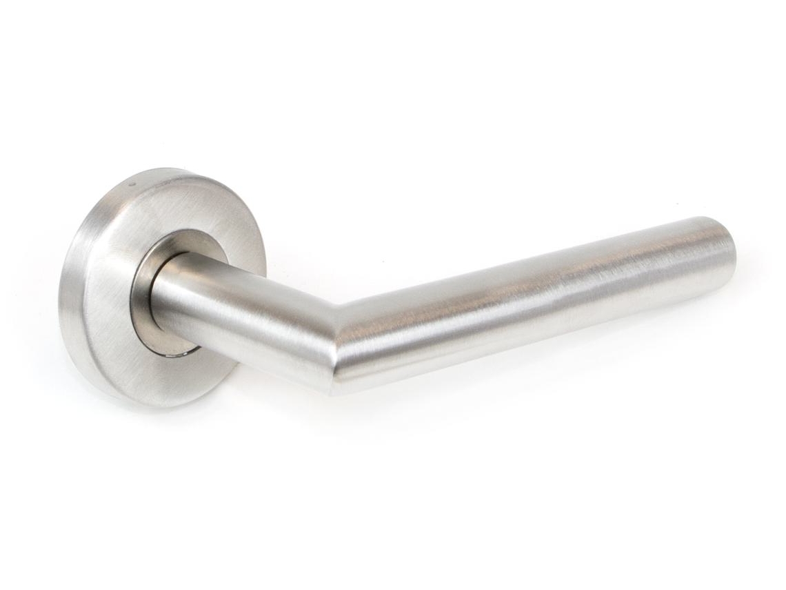 EMUCA Juego de Tiradores para Puertas de Interior- Con Rosetón D.53Mm- Modelo L Recto- Acero Inoxidable- Níquel Satinado