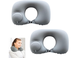 2 Pcs Almohada Inflable En Forma De U Para Viajar - Gris Claro Flocked