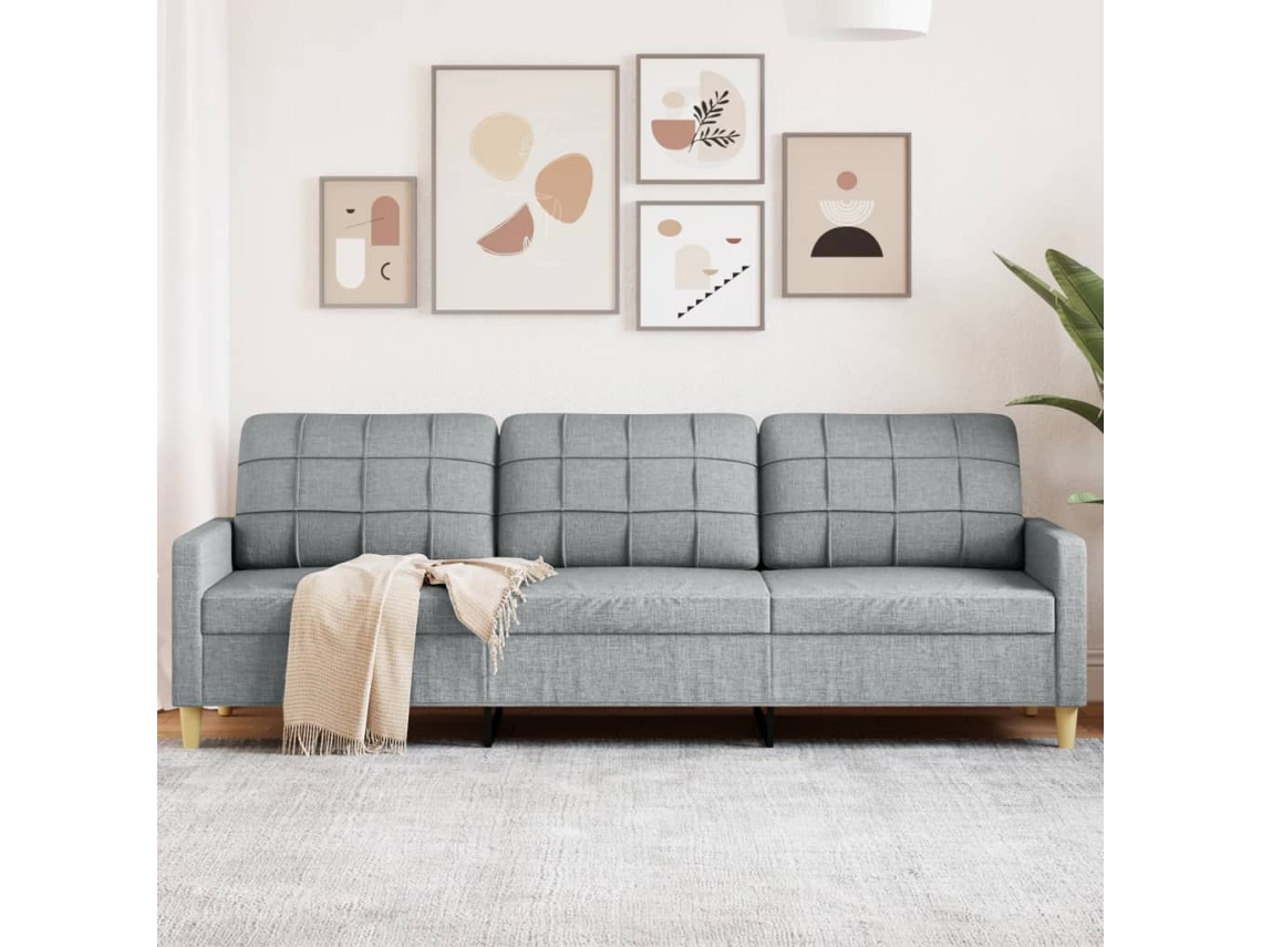 Sofá De 3 Plazas De Tela Gris Claro 210 Cm