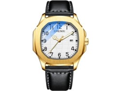 Reloj Masculino Con Correa De Cuero De Acero Inoxidable Impermeable Oro Blanco Yuysan
