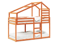 Litera con techo 90x190 cm Pino macizo marrón miel Dkd Home Decor