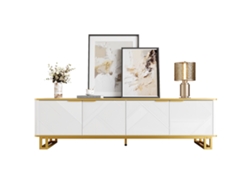 Mueble Tv 160x37,5 Cm - 4 Puertas, Textura Geométrica, Diseño Único - Blanco
