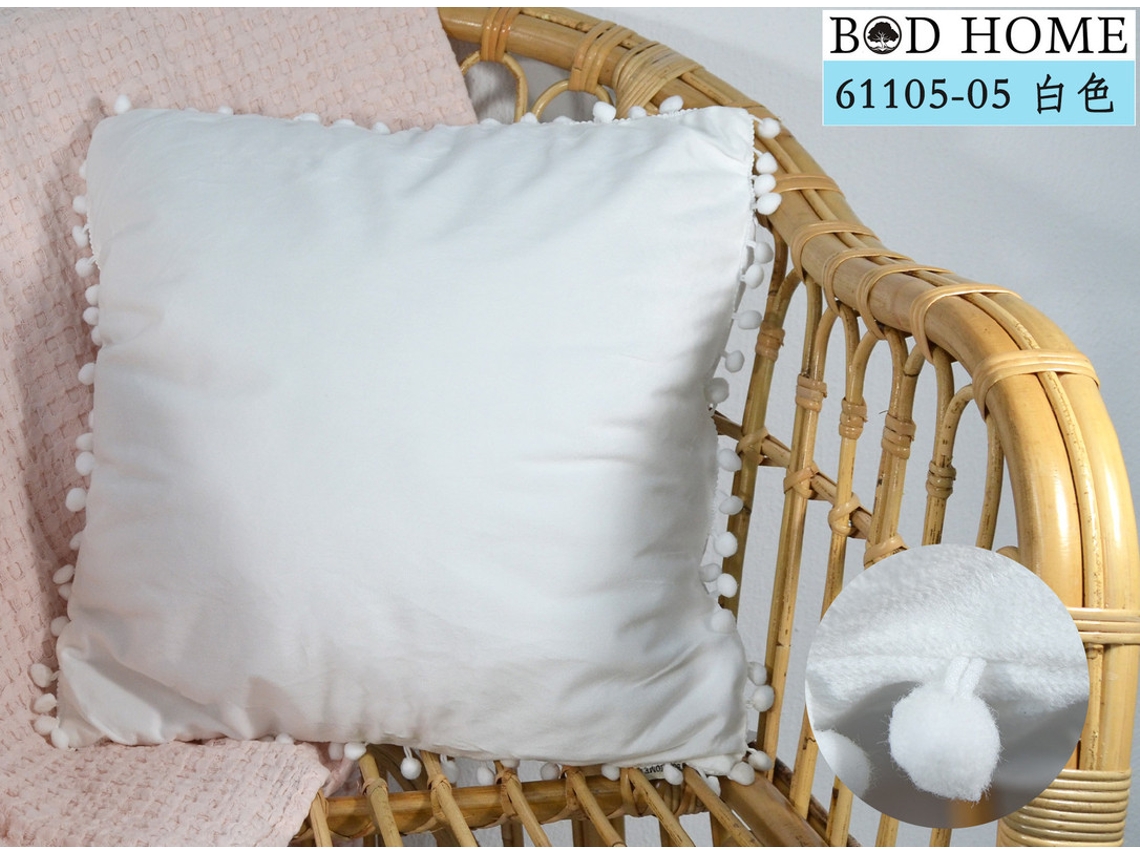 Almofada Lisa Con Rebordo De Bolas Blancas 45*45cm BOD HOME