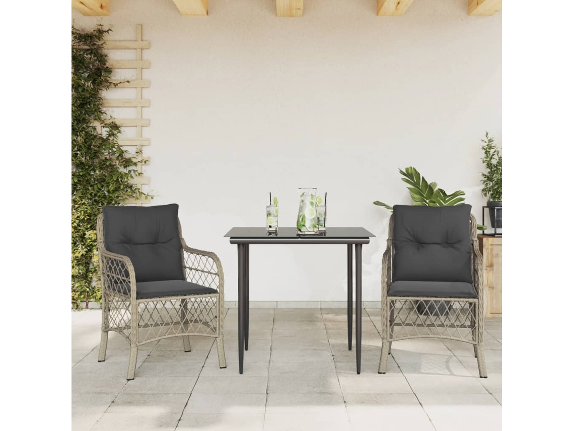 Pcs Conjunto Bistro Com Almofadões Vime Pe Cinzento Claro Dkd Home Decor