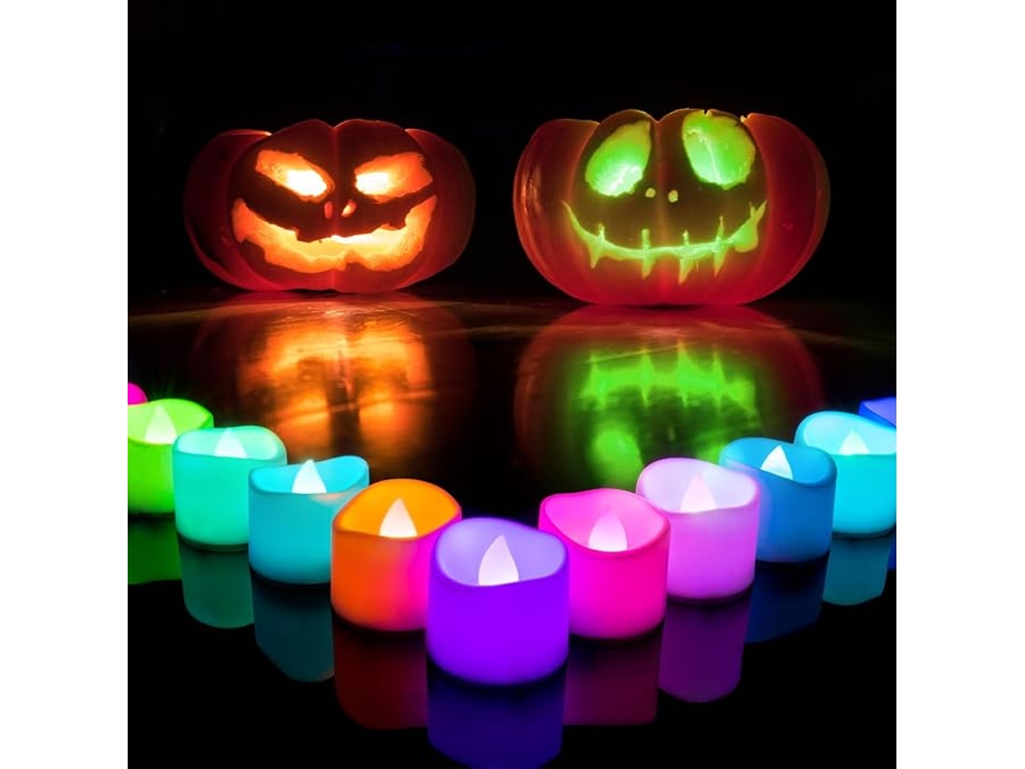 Velas LED de té con 7 colores cambiantes, funciona con pilas para Halloween, calabazas, Navidad y fiestas, paquete de 24