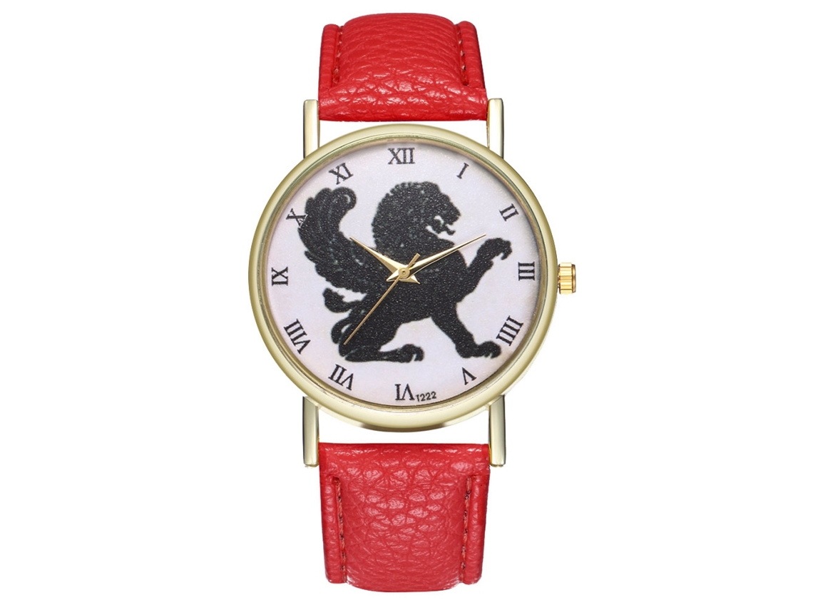 Reloj De Pulsera Unisex De Estilo Retro En Piel Sintética Con Movimiento De Cuarzo Rojo.