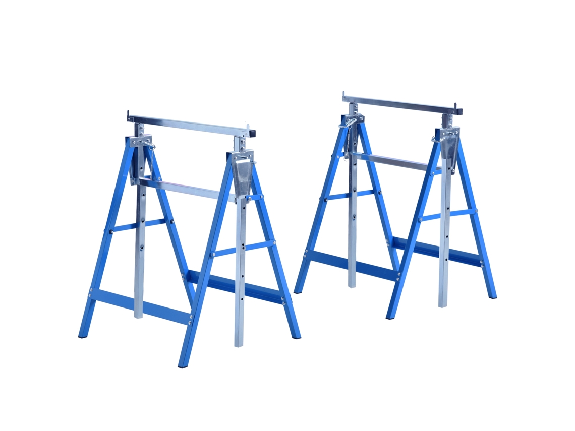 Caballetes Metálicos Plegables, 2 Piezas, Ajustables, 68x58x80-130, Azules.