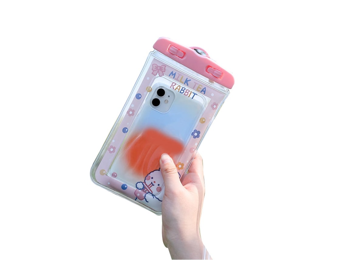 2026rebe-funda Impermeable Para Teléfono Caricatura Conejo Rosa Con Cordón Táctil Sensible Para Natación Buceo