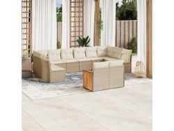 Conjunto de sofá de jardín de 12 piezas con cojines, mimbre sintético beige, Dkd Home Decor