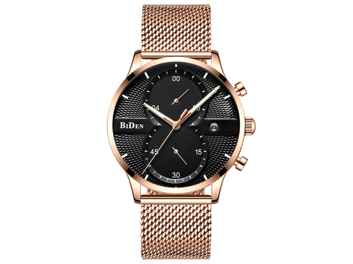 Reloj Hombre Lujo 3atm Resistente Al Agua Correa Malla Acero Negro Oro Rosa