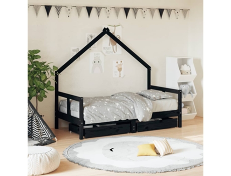 Estructura De Cama Infantil VIDAXL Negro Madera (80x160 cm)