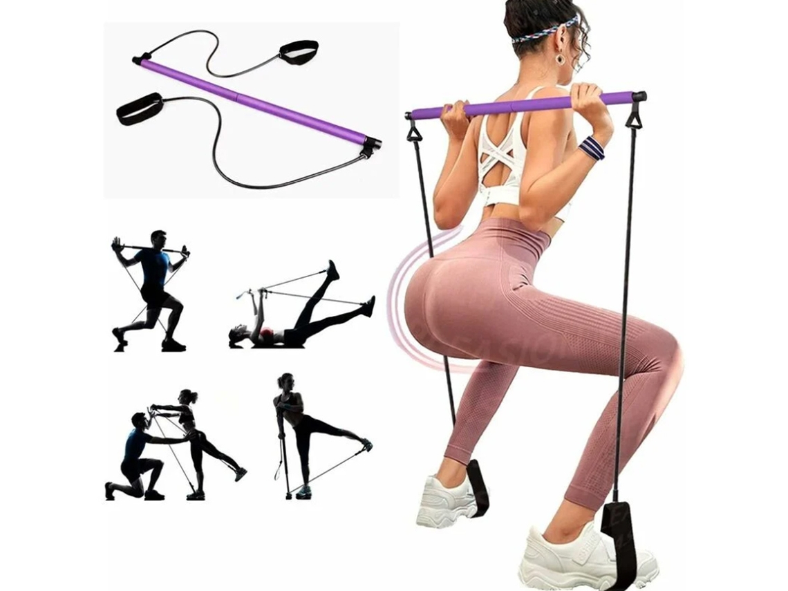 Barra de pilates ajustable con banda elástica para entrenamiento de fuerza, modelado corporal, yoga, abdomen, cintura, piernas, gimnasio y hogar.