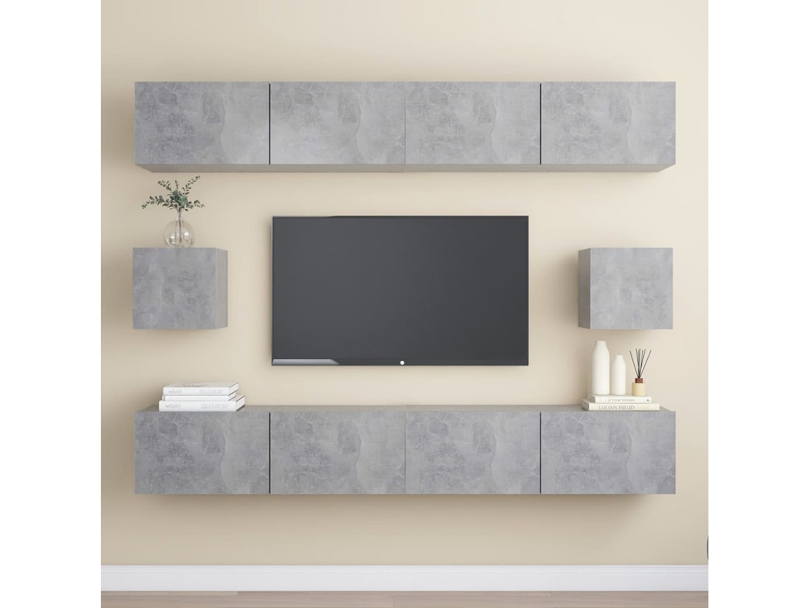 6 Pzs Pack de Muebles de Armario Tv Contrachapado Gris Cemento