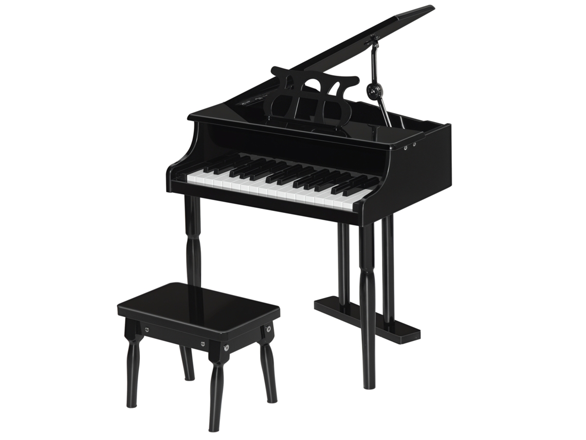 Piano De Cola Infantil Madera 30 Teclas Taburete Atril Negro Mdf