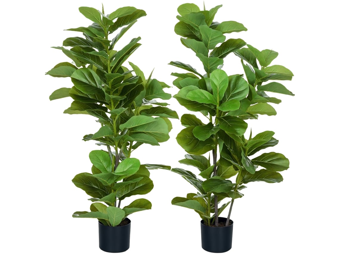 Conjunto De 2 Plantas Artificiales Decorativas 110x15 Cm Árboles Artificiales De Ficus Con 90 Hojas Y Macetas Verde