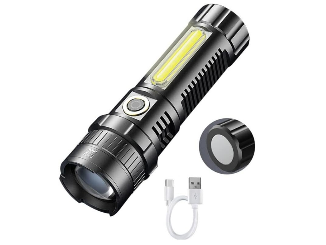 Linterna LED Ultra Brillante de Alto Lumen con Luz Lateral Cob Linterna Portátil Impermeable con Clip 4 Modos de Zoom Negro YEMAESRE